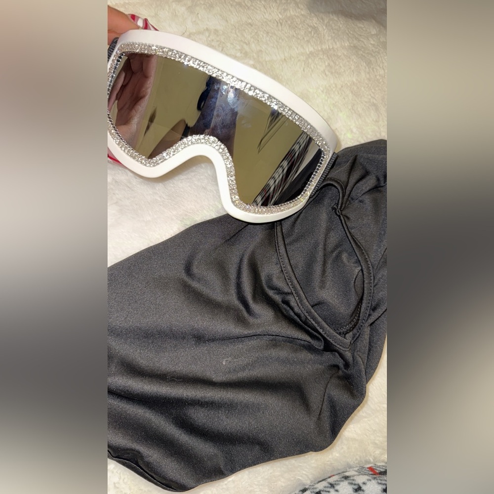 Rhinestone White and black ski goggles